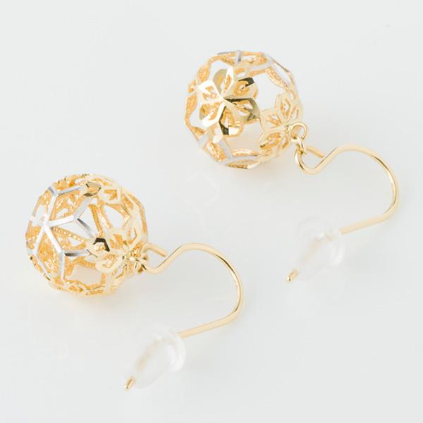 透かしデザイン ボールモチーフ K18/WGコンビ デザインピアス ゴールド
