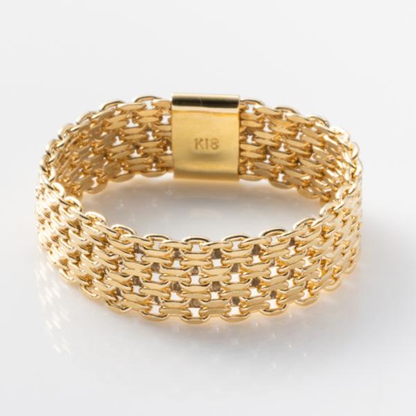 チェーンリング 中空 ビスマルク 5列 イタリア製 チェーン K18 YG 18金