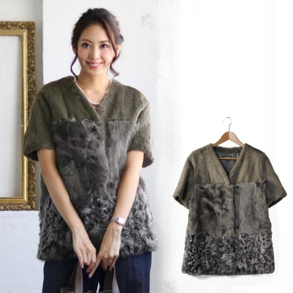 希少! 着丈103cm! カルガンラム マキシ シルバー リバー毛皮コート XL sankyo shokai（三京商会） ラビット ＆ カルガン ラム キッド MIX