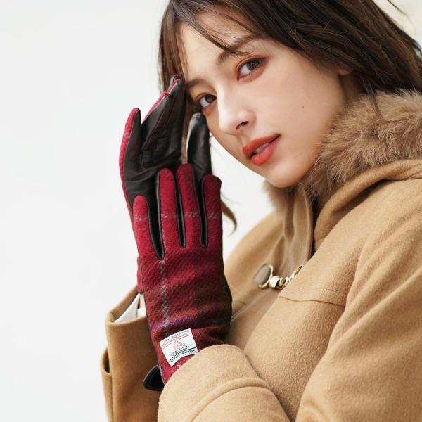 手袋 レディース ラム革 スマホ 対応 グローブ 全7色 ハリスツイード
