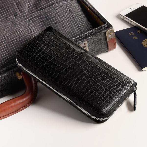 sankyo shokai スモール クロコダイル メンズ 長財布 マット 加工 