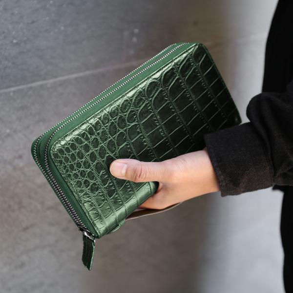 クロコダイル オーガナイザー クラッチバッグ ダブルファスナー マット加工 メンズ 長財布 多機能財布 トラベルウォレット 持ち手付き 父(06001623r)