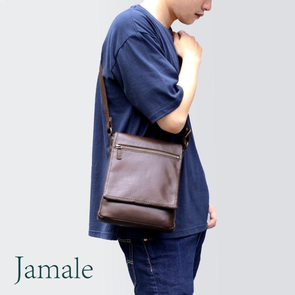 ［10%offクーポン］日本製 防水レザー 牛革 ショルダーバッグ メンズ ジャマレ Jamale ブラック/ブラウン/キャメル［名入れ 可能］