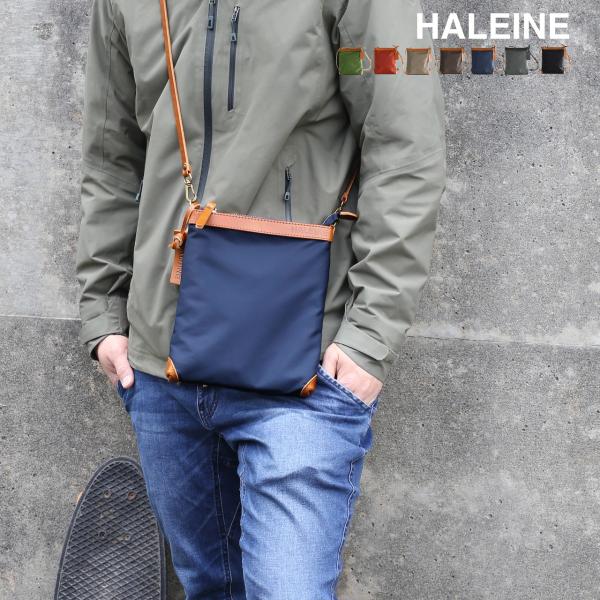 サコッシュ マチ付き 縦型 HALEINE 日本製 ナイロン ヌメ革 メンズ ショルダー バッグ ボディバッグ 牛革 本革［名入れ 可能］ (07000371-mens-1r)