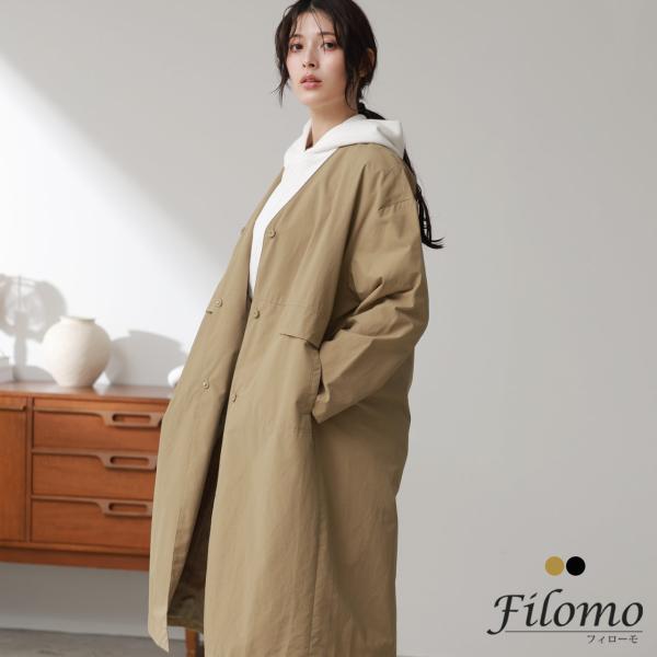 コート ロング レディース 薄手 撥水 スプリングコート ライトアウター Filomo 軽量 ノーカラー ロング 春 アウター  秋 ゆったり 通勤 通学 6F (08000291r)