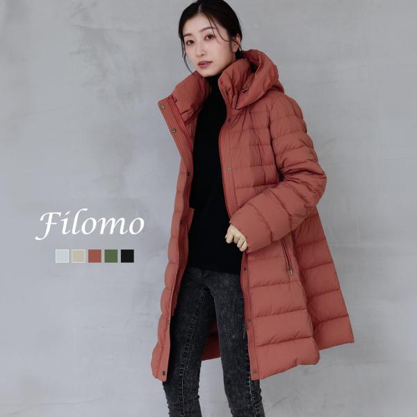 ストレッチ ダウンコート フード付き レディース ダウン Filomo 軽量 ライトダウン ロング丈 5F (08000377r)