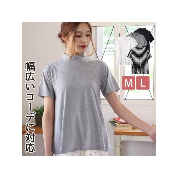 Tシャツ レディース 半袖 無地 ハイネック インナー おしゃれ 大きい