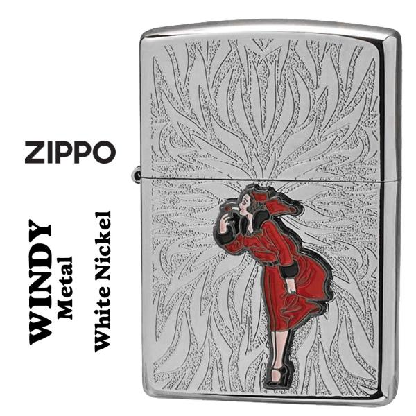 zippo ジッポーライター大人気 WINDY メタル貼り ホワイトニッケル  WINDY-Metal-WN ギフト 送料無料 ネコポス可