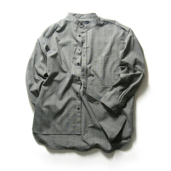 未使用　grin モノトーンチェック　ウールオーバーワイドシャツ　バンドカラー 未使用 grin モノトーンチェック ウールオーバーワイドシャツ