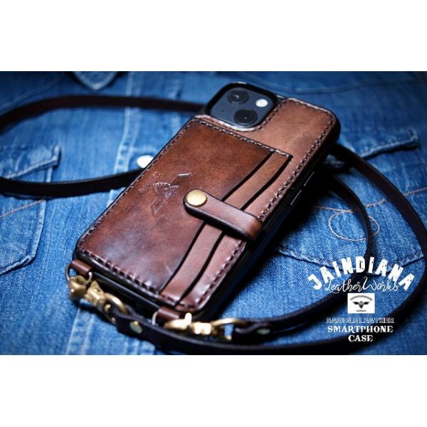 サドルレザーiPhone13/14/15/16ケース ネックストラップ付き