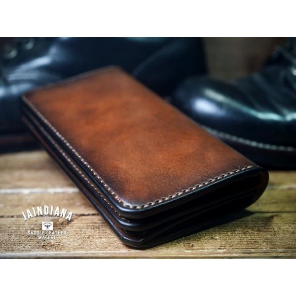 手縫い革財布 ハンドメイドサドルレザーセミロングウォレット