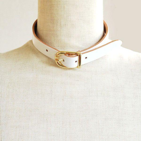 本革 チョーカー 1.5幅 白 （ゴールドバックル） （レザー）製