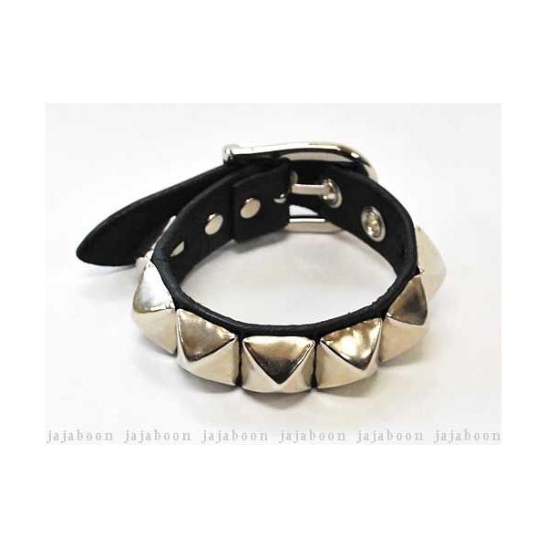 ピラミッド スタッズ レザー ブレスレット 黒 本革（レザー）製 JAJABOON ジャジャブーン (メール便ＯＫ)