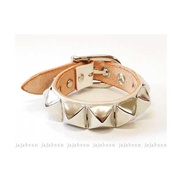 ピラミッド スタッズ レザー ブレスレット 白 本革（レザー）製 JAJABOON ジャジャブーン (メール便ＯＫ)