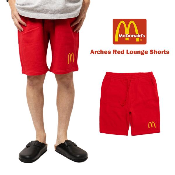 マクドナルド McDonald’s アーチズ レッド ラウンジショーツ ｜ メンズ レディース ユニセックス スウェットショーツ ハーフパンツ スーベニア 企業モノ マック