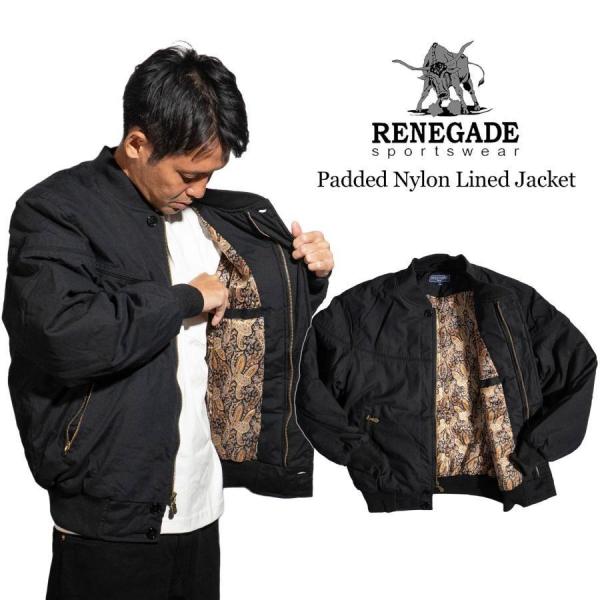 レネゲードスポーツウエア RENEGADE sportswear パデッドナイロンラインド ダービージャケット ｜ ブルゾン ショート丈 ブラック ペイズリー