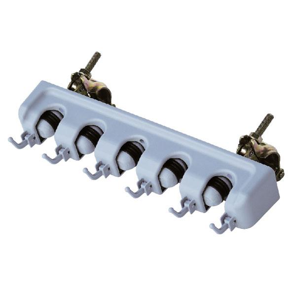 ※送料無料ただし沖縄および各県離島、北海道には別途送料が必要です。メール、電話などでお問い合わせください。 マルチハンガー１個兼用クランプ２個付きで簡単設置最大 ホウキ５本収納可能a祭樹脂製ARAO（アラオ）AR-1221横濱ゼームス商会（...