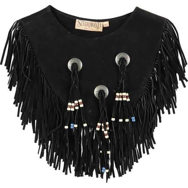 80年代 STEER BRAND 本革スエードレザー フリンジ コンチョ 付け襟 USA