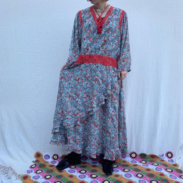 古着 80年代 ダイアンフレイス Diane Freis 総柄 七分袖 ワンピース