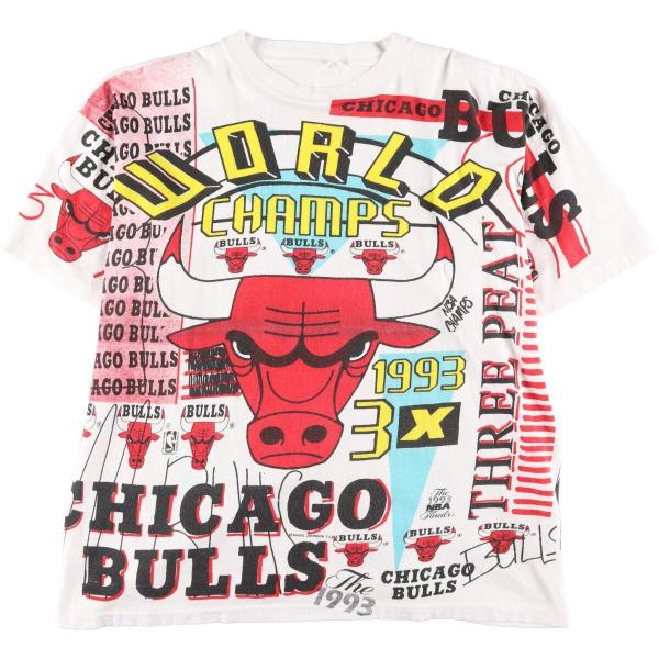 90年代 NBA CHICAGO BULLS シカゴブルズ 総柄 スポーツプリントTシャツ
