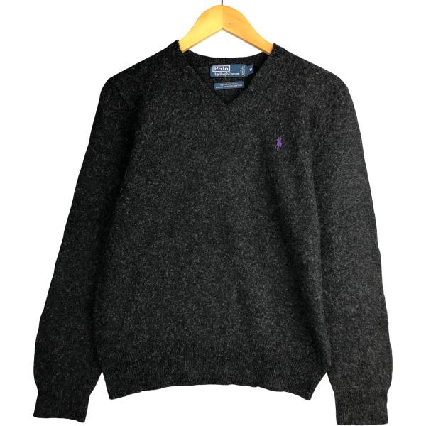 古着 ラルフローレン Ralph Lauren POLO by Vネック ラムウールニット