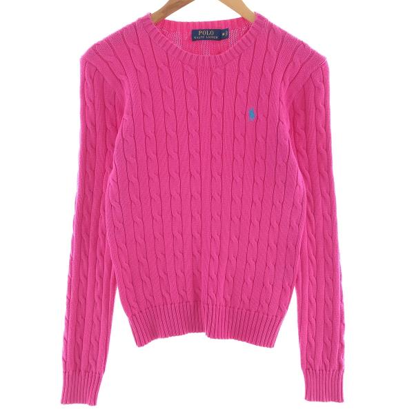 美品　ラルフローレン　ケーブル編みニット　ベージュ　ホースロゴ　コットン　L ケーブルニット コットン セーター（ニット/セーター）｜POLO