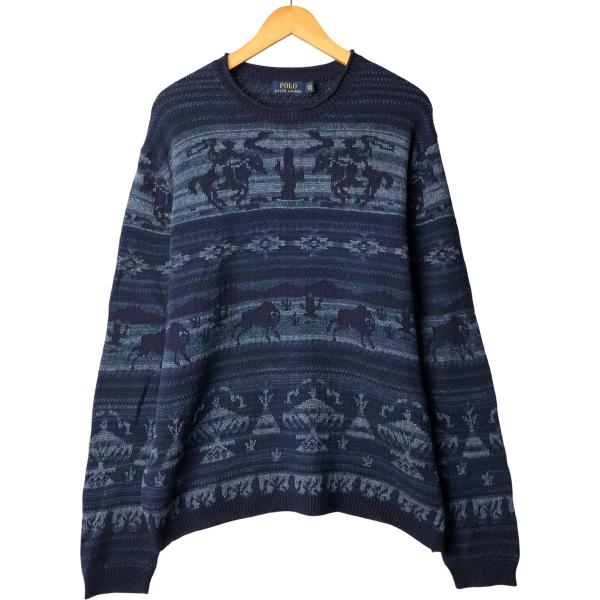 Ralph Lauren 柄セーター M 古着 ラルフローレン Ralph Lauren POLO RALPH LAUREN 総柄 コットン