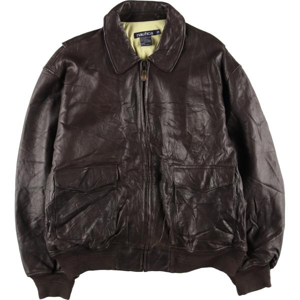 90s Nautica ジャケット A-2 ミリタリー ビンテージ old us NAUTICA 古着 90年代 ノーティカ A-2タイプ レザーフライト