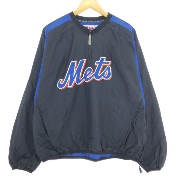Majestic　NY メッツ　ナイロン　ハーフジップ　L　ブラック　中古品 MajesticNY メッツナイロンハーフジップLブラック中古品