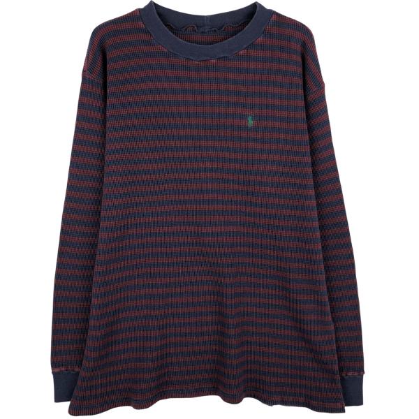 古着 ラルフローレン Ralph Lauren POLO RALPH LAUREN ボーダー柄 サーマルロンT ワッフル レディースL相当/eaa599339 古着 ラルフローレン Ralph Lauren POLO RALPH LAUREN ボーダー柄