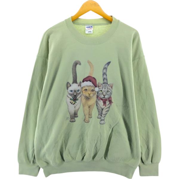 GILDAN 古着 ギルダン Heavy Blend ネコ柄 アニマル スウェット