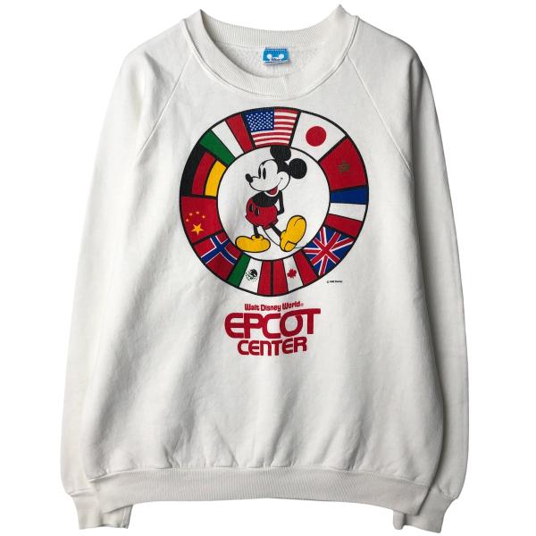 古着 80年代 ディズニー Disney MICKEY MOUSE ミッキーマウス 国旗柄 キャラクタースウェットシャツ トレーナー USA製 メンズL相当 ヴィンテージ/eaa482816 古着 80年代 ディズニー Disney ミッキーマウス 国旗柄 キャラクター