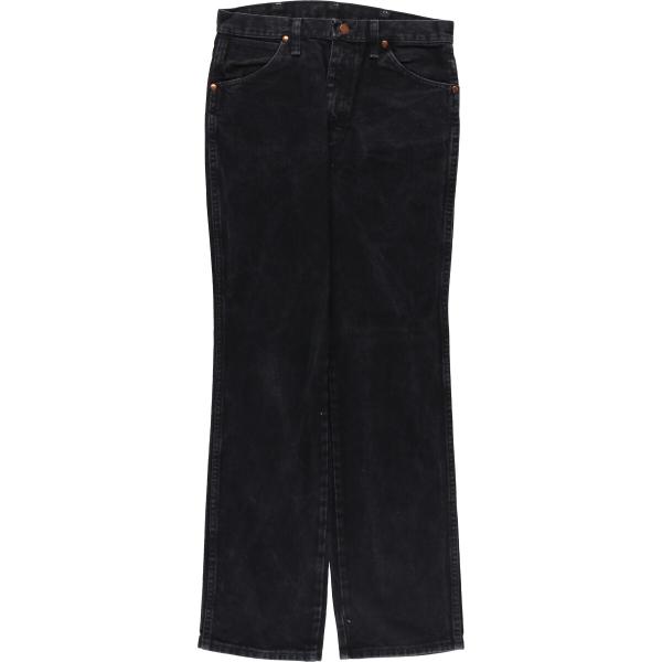 ラングラーW40L30ブラックデニム古着黒ジーンズストレートパッチ13MWZWK W40×L30】wrangler ブラックデニムパンツ 革パッチ ブランドタグ