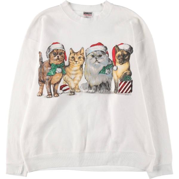 80s 90s USA製 ONEITA スウェット ネコ柄 オニータ アニマル 古着 90年代 オニータ ONEITA POWER-SWEATS ネコ柄 アニマル