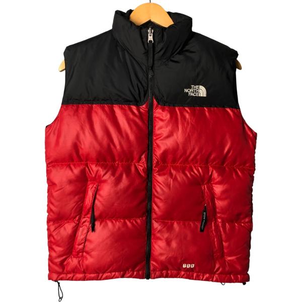 US企画NORTH FACE ダウンベスト 赤・黒 チェック柄　レディス L THE NORTH FACE（ザ ノースフェイス） 古着 90~00年代 ダウンベスト