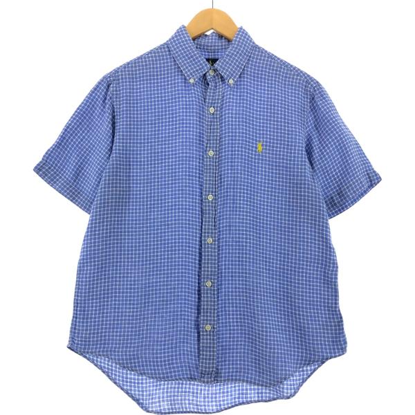 USA 古着 ラルフローレン コットン チェック柄 BDシャツ 半袖シャツ 古着 ラルフローレン Ralph Lauren チェック柄 半袖 リネン