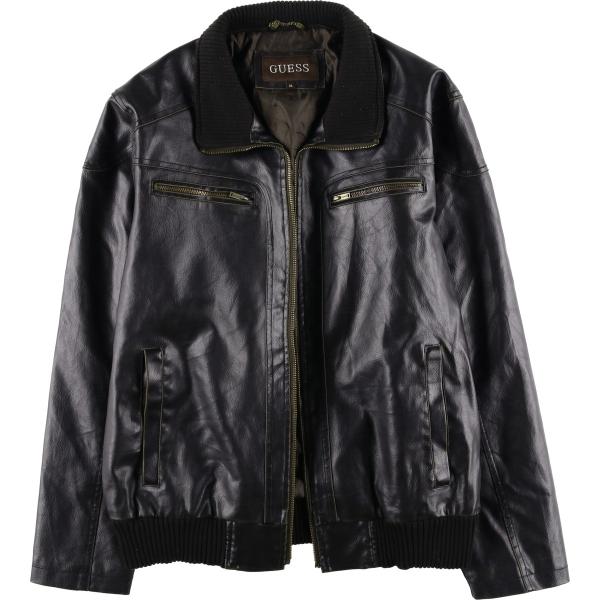 激レア！OLD GUESS ゲス　レザージャケット　刺繍ロゴ　サイズXXL GUESS（ゲス） 古着 中綿入り フェイクレザージャケット メンズXL相当