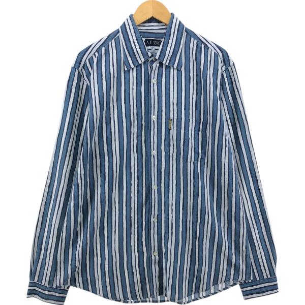 美品 アルマーニジュニア 16A ブルー ストライプ長袖シャツ 美品 アルマーニジュニア 16A ブルー ストライプ長袖シャツ