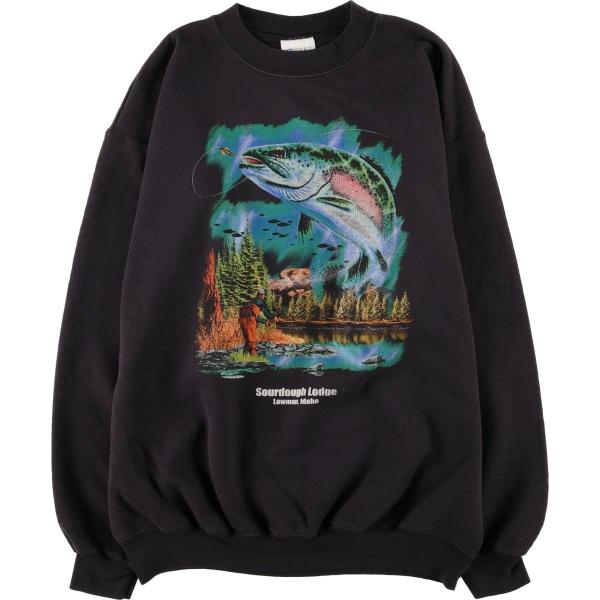 古着 魚 トレーナー 古着 00年代 PORT and COMPANY 魚柄 アニマル スウェットシャツ