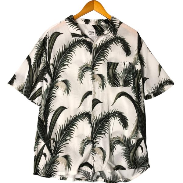 【人気】ステューシー レーヨン オープンカラー アロハシャツ STUSSY（ステューシー） 古着 総柄 リーフ柄 オープンカラー レーヨン