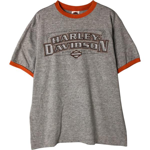 ハーレーダビッドソン　80s リンガーtシャツ グレー ブラック　極希少 80s Hanes ビンテージ ハーレーダビッドソン Tシャツ サイドバルブ