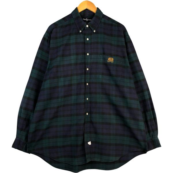 古着 90年代 ラルフローレン ブラックウォッチチェック 長袖 ボタン