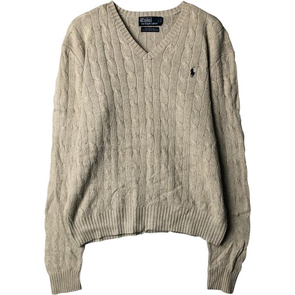 古着 ラルフローレン Ralph Lauren POLO by ケーブル編み Vネック