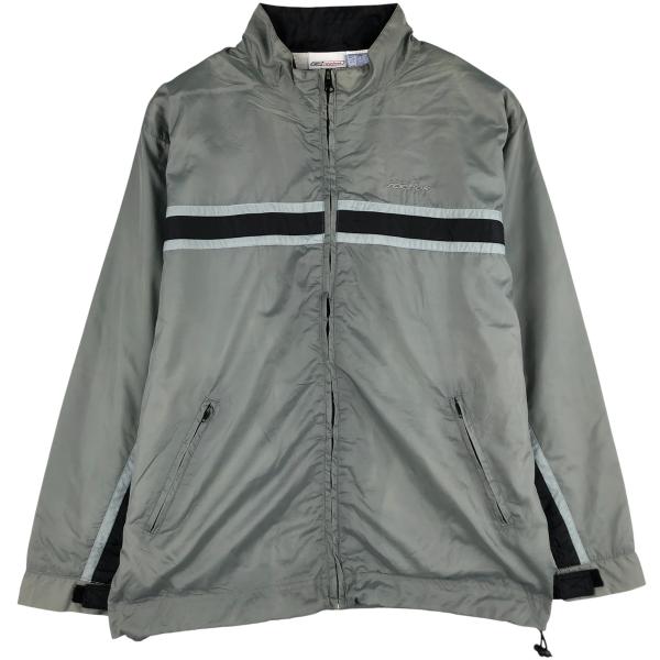 レア US古着○リーボック 両面刺繍ナイロンジャケット グレー メンズ2XL Reebok（リーボック） 古着 00年代~ ナイロンジャケット メンズL相当