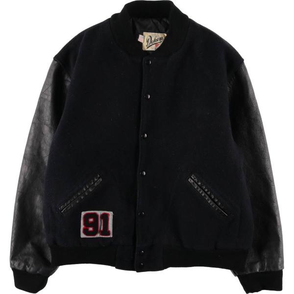 古着 Dehen 中綿入り 袖革ウールボタンスタジャン バーシティ