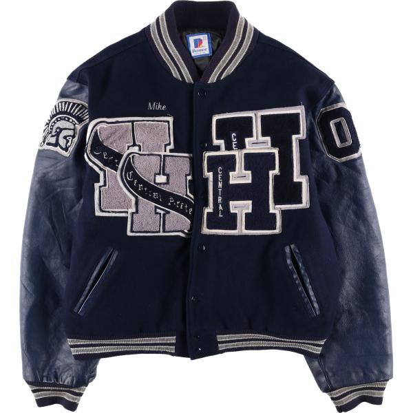 古着 90~00年代 Rennoc 中綿入り カレッジ 袖革ウールボタンスタジャン