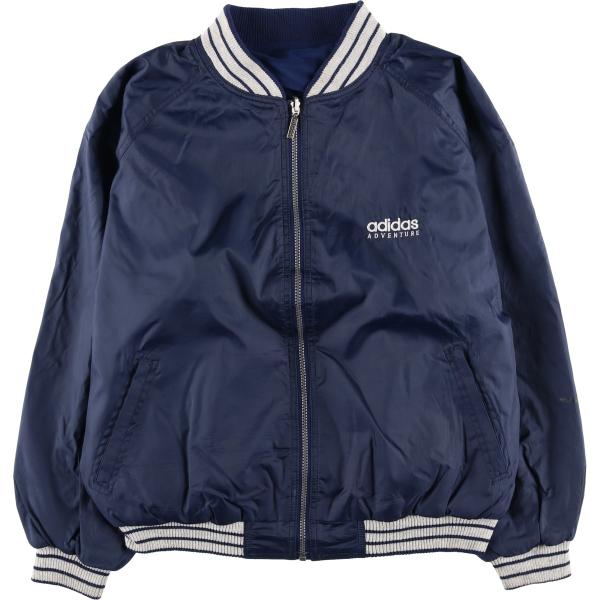 超激レアアディダスナイロンジャケットプルオーバー90s刺繍ロゴネイビーXLメンズ レア90s《アディダス》中綿 刺繍ハーフジップナイロンジャケット