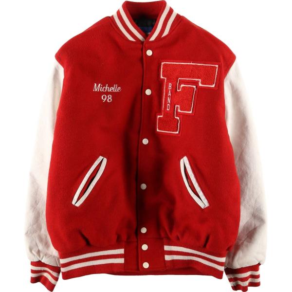 古着 ~90年代 HOLLOWAY 中綿入り 袖革ウールボタンスタジャン バー