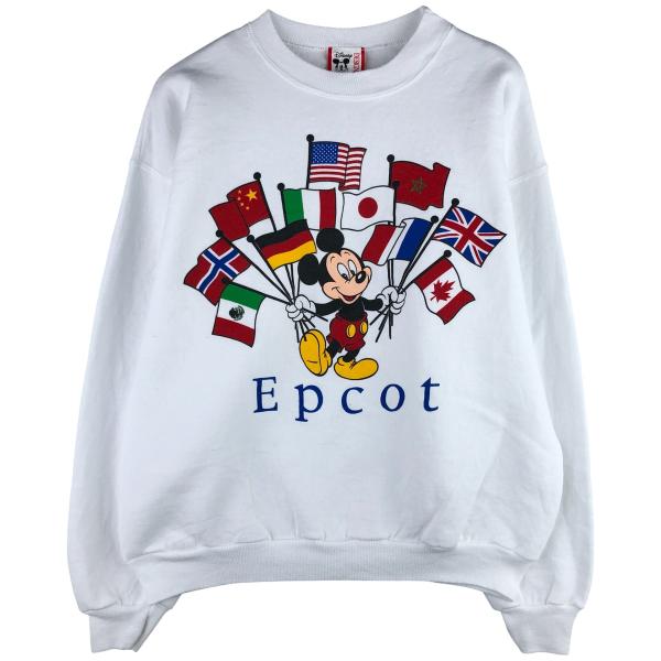 古着 90年代 ディズニー Disney MICKEY MOUSE ミッキーマウス 国旗柄 キャラクタースウェットシャツ トレーナー USA製 メンズL相当 ヴィンテージ/eaa601642 jamtrading1_eaa601642
