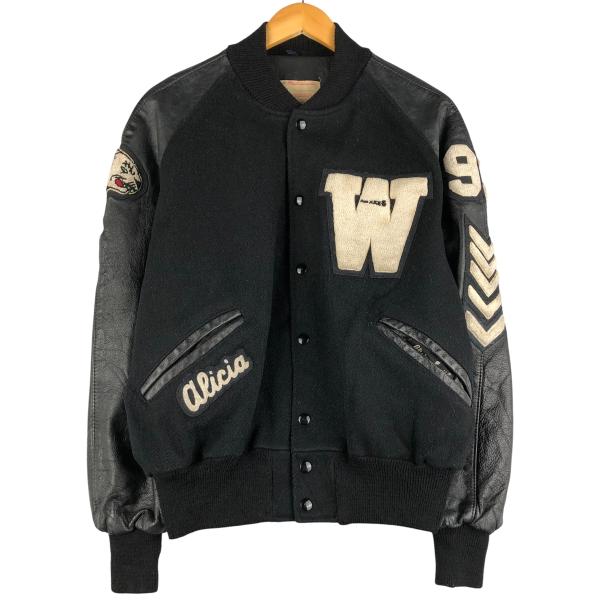 80s DeLONG スタジャン　ヴィンテージ　レザー　ジャケット 古着 80年代 デロング DeLONG 袖革ウールボタンスタジャン バーシティ